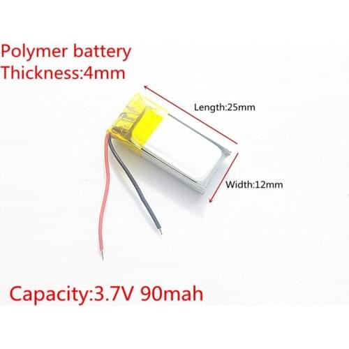 3.7V 90mAh 401225 Lithium Polymer Li-Po li ion Rechargeable Battery cells For Mp3 MP4 MP5 GPS PSP mobile bluetooth