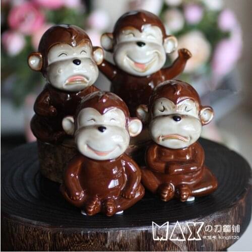 4pcs/set Funny Monkeys Animal Ornaments Living Room Home Crafts Decoration Childrens Gifts