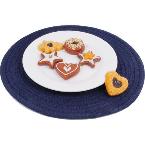 4pcs Round Dining Table Place Mats Cotton Braided Non Slip Placemats Protectors Placemat