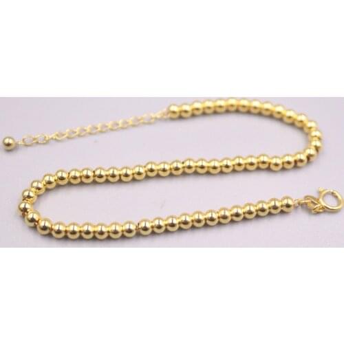 Au750 Real 18K Yellow Gold Bracelet Womans Smooth Beads 3.0mm Rose Gold Glossy Surface Link 7.5''L Best Gift