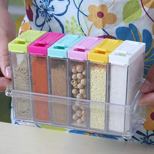 Hot 6 Case Spice Shaker Jars Plastic Salt and Pepper Shakers with Lid,Transparent Condiment Jar Storage Container Storage