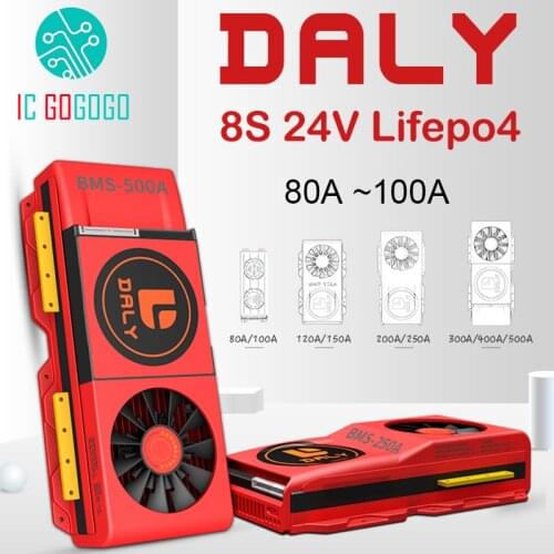 DALY 8S 24V with cooling fan Lifepo4 Lithium Battery Protection Board 3.2V BMS Balance 80A 100A 150A 200A 300A 400A 500A eBike