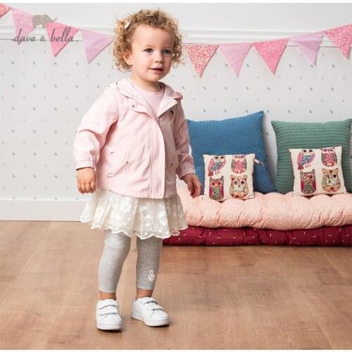 DBJ12818 dave bella spring baby girls cute cartoon hooded pockets zipper coat children tops fashion infant toddler outerwear