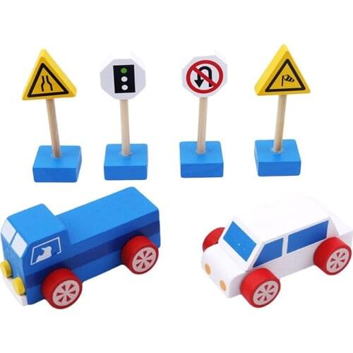 Baby Wooden Toys Wooden Building Block Vehicle Blocks Traffic Sign Preschool Learning Educational Table Games
