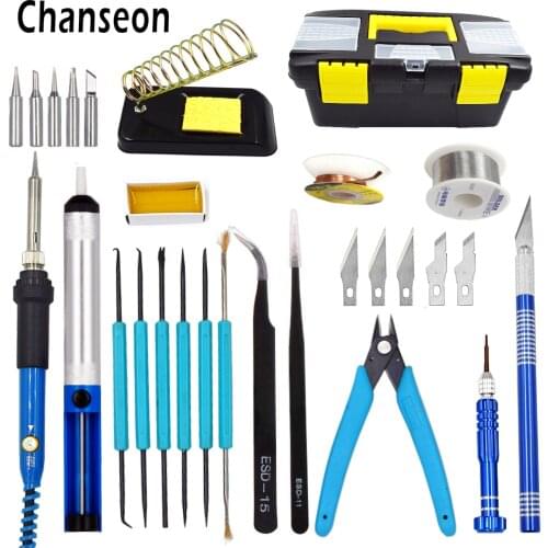 Chanseon EU/US 60W Electric Soldering Iron Kit Temperature Adjustable Welding Solder Iron Tool Rework Station Soldering Iron Box