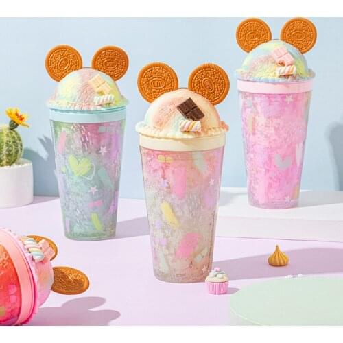 Red summer ice cup cute girl heart ice cup double layer cold cup cartoon plastic cup