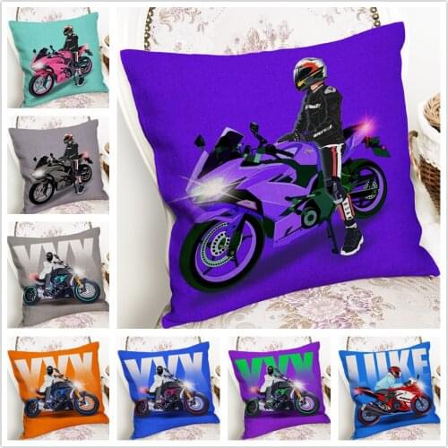 Colorful Youth Motorcycle Cartoon Pattern Linen Cushion Cover Pillowcase Home Sofa Car Decoration Pillowcase 45X45 Cm
