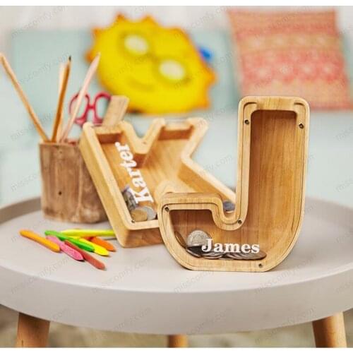 1 Pcs Creative Wooden Letter Shape Piggy Bank A Strong Wooden Safe Box Large Enough For Children’s Gift Souvenir Piggy Bank