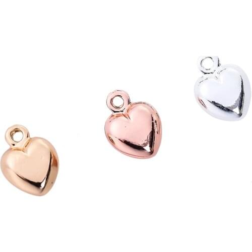 Rose Gold Silver 3D Love Heart Small Charms Pendants Alloy DIY Accessories For Handmade Earrings Bracelets Necklace Decoration