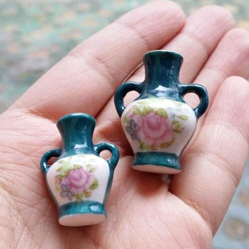 G05-X4637 children baby gift Toy 1:12 Dollhouse mini Furniture Miniature rement ceramic flower vase 2pcs/set