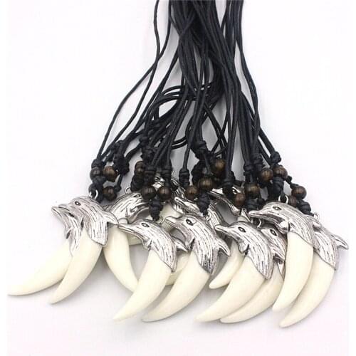 Fashion 12pcs Vintage Silver Alloy Dolphin Charms Teeth Pendants Bead Sweater Chain Necklaces XL109