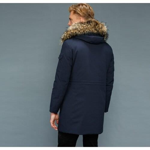 Mens Winter Down Jacket Parka Real Rabbit Fur Liner White Goose Down Jacket Raccoon Fur Collar Warm Coat Parkas KJ3102