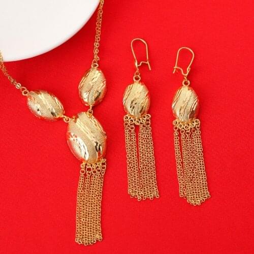 Gold Color Ethiopian African Ethiopia Nigeria Congo Ghana Jewelry African Jewelry Necklace Earrings Set