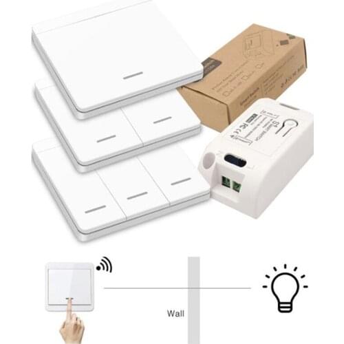 Wall Switch 433Mhz Wireless Wall Panel Transmitter Switch and AC Relay Receiver