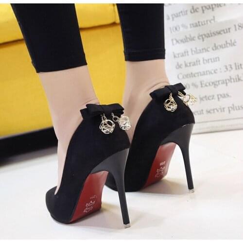 2021 spring and autumn new Korean version of solid color pointed stiletto high heels fashion suede shoes