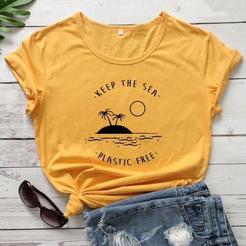 New Arrival Keep The Sea Plastic Free T-shirt Aesthetic Hipster Earth Day Tshirt Cute Women Graphic Beach Top Tee Shirt