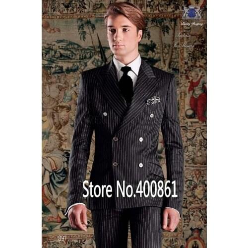 New Design Black Stripe Mens Suits Groom Tuxedos Groomsmen Wedding Party Dinner Best Man Suits Blazer (Jacket+Pants+Tie) NO:1567