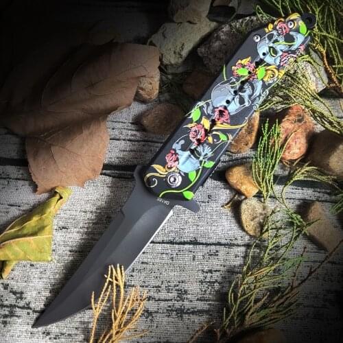 PRZY Color 3D Skull Handle Folding Knife, Stainless Steel Sharp Blade Outdoor Little Knife Camping Picnic Collection Tools DA165