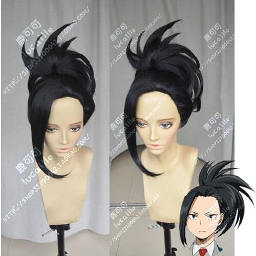 My Hero Academia Baku no Hero Momo Yaoyorozu Short Black Ponytail Heat Resistent Cosplay Costumes Wig (Need Styled)