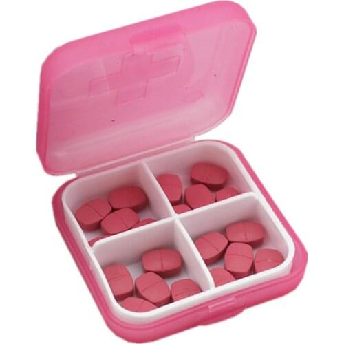 Mini 4 Slot Square Medicine Storage Case Portable Drugs Tablet Box with lid Pill plastic Organizer Container Travel Accessories