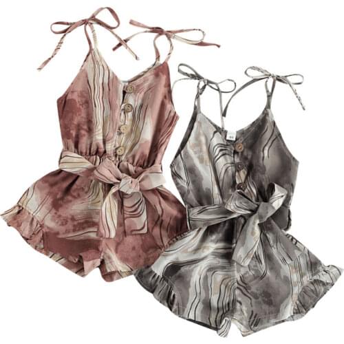 Pudcoco 1-6Y Rompers Baby Girls Summer Infant Toddler Kids Flare Pants with Belt Lace-Up Sleeveless V-Neck Jumpsuit Playsuit