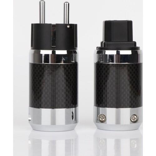 2020 Power plug hight Carbon Fiber Rhodium Plated Schuko EU AC Power plug+IEC connector,DIY AC Power Electrical Male female