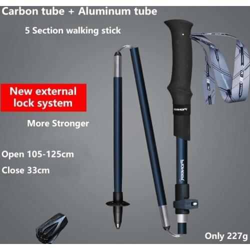 Pioneer 5 Section Folding Carbon Fiber Canne Walking Stick Trekking Poles Light Weight Nordic Walking Telescopic Baton Outdoor