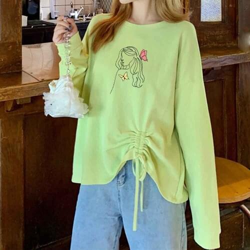 Kawaii Girls Clothes Candy Colors Crewneck Sweatshirt Aesthetic Printing Sweatshirt Women Casual for Thin Section Fashion Tops