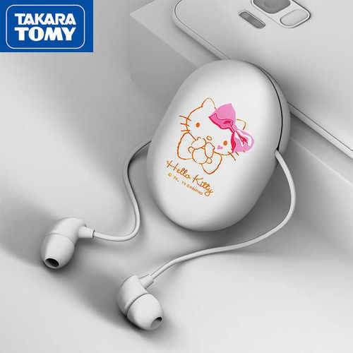 TAKARA TOMY cute cartoon Hello Kitty storage in-ear headphones simple ladies high-quality wired headphones