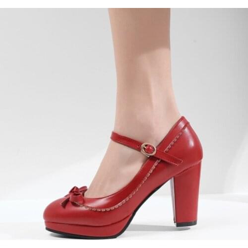 Fashion Butterfly Knot Red High Heel Shoes Platform Pumps Women Shoes Leather Ankle Strap Women Shoes With Heels Kitten Heel