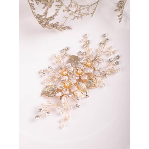 Vintage Wedding Hair Accessories Gold Leaves Headwear Flower Headpieces Rhinestone Headdress Bridal Hair Clip