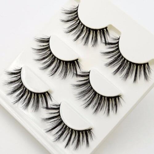 Visofree False Eyelashes Crisscross Thick High Volume False Eyelashes Makeup Accessories Plastic Black Terrier 3pairs/pack 3D02