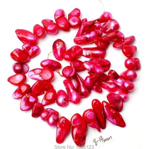 High Quality 8-14mm Red Natural Freshwater Pearl Tooth Shape DIY Gems Loose Beads Strand 15" Creative Jewellery Making w3181