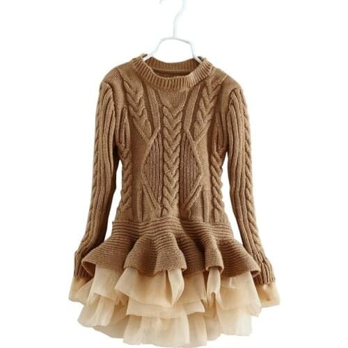 High Quality Thick Warm Girl Dress Christmas Wedding Party Dresses Winter Kids Girls Clothes Knitted Girls Sweater Dress RT298