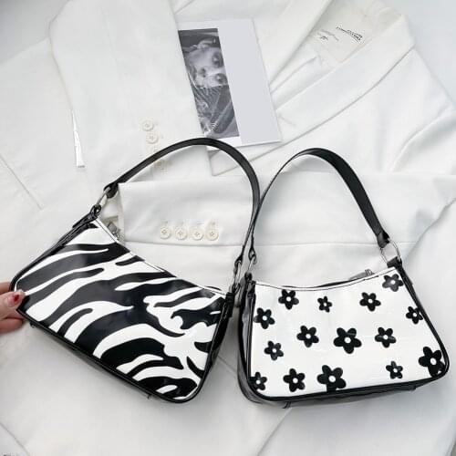 Female Zebra Flower Underarm Handbag PU Leather Pouch Messenger Bag Shoulder Ladies Vintage Baguette Daily Supplies