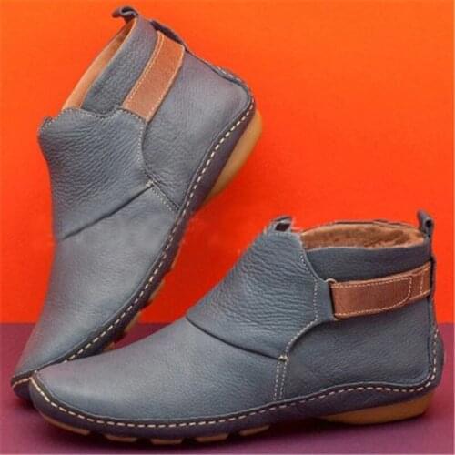 Womens PU Leather Ankle Boots Women Cross Strap Vintage Woman Shoes Short Plush Boots Ladies Retro
