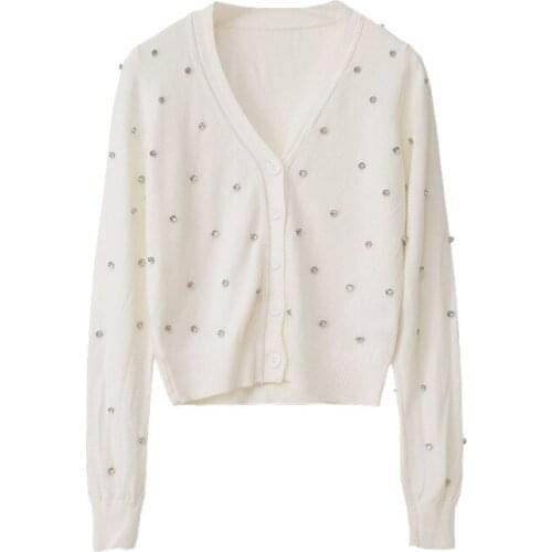 Vintage Autumn Elegant Luxury Design V-Neck Knitted Cardigan Cusual Women Coats Balck White Long Sleeve Tops Femmes Sweaters