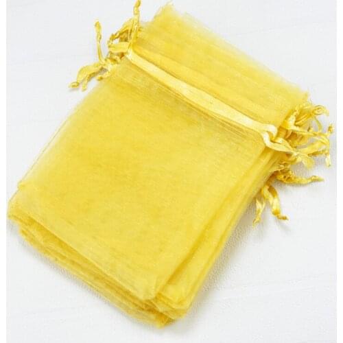 200Pcs/lot Gold Organza Bags 7x9cm Small Jewelry Candy Gifts Packaing Bag Organza Pouches Wedding Christmas Drawstring Gift Bags