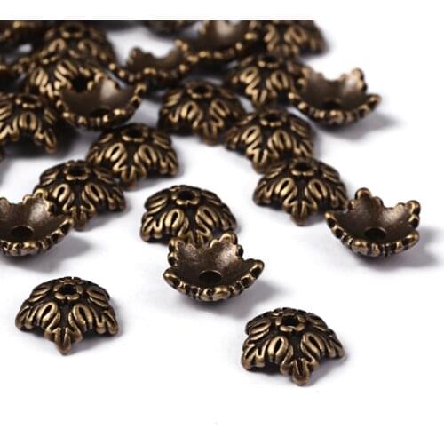 100pcs Tibetan Style Antique Bronze 5-Petal Flower Bead Caps for Jewelry Making 10x4mm Hole: 1mm