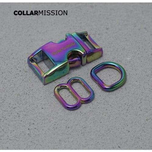 100pcs/lotEngraved 15MM (metal buckle+adjust buckle+D ring)for garment luggage backpack dog collar DIY accessory 8 Colours