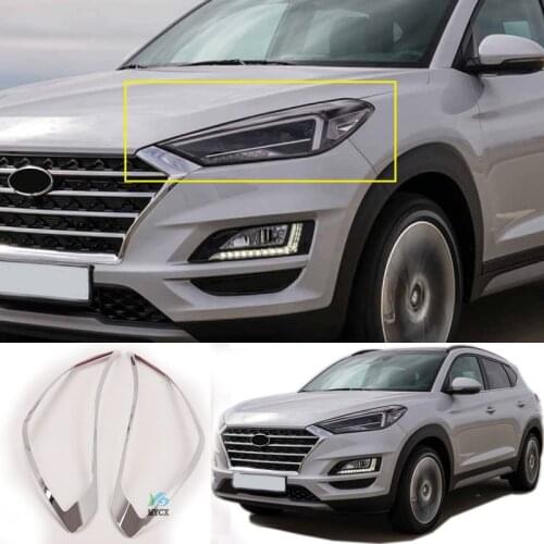 2PCS For Hyundai Tucson 2019 2020 2021 ABS CHROME FRONT HEAD LIGHT LAMP COVER HEADLIGHT TRIM EYELID 2PCS ACCESSORIES