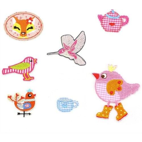 20pcs Cartoon Chick Bird Fox Iron On Patches For Clothing parches bordados Embroideried Patch Appliques Jacket Patchwork Badge