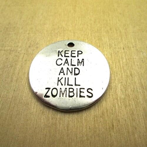 5pcs- 32mm keep calm and kill zombies Charms,the walking dead Charms penant DIY necklace/ bracelets charms antique silver tone
