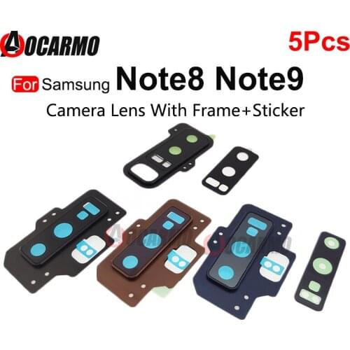 5Pcs For Samsung Galaxy Note 8 9 Note8 Note9 Rear Camera Glass Lens With Back Cover Frame and Sticker Replacement Part