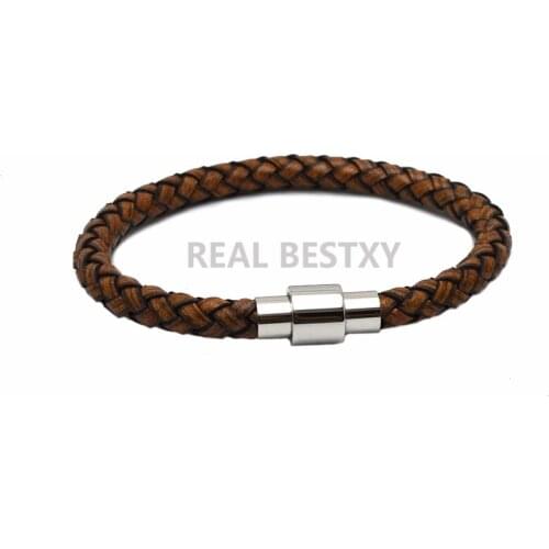 5pcs/lot Genuine Braided Leather Bracelet Men Stainless Steel Magnetic Buckle Woven Bangles Pulseira Masculina Dropshipping