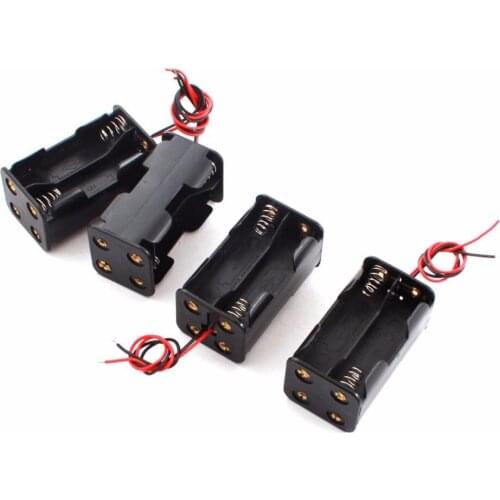 500pcs/lot MasterFire Black Plastic 18650 Battery Holder 6V for 4 x AA Batteries Storage Box Case Dual Layers With Wire Lead