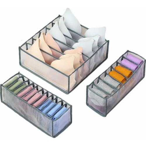 8SETS/ LOT 6/7/11 Grids Nylon Bra Panty Socks Storage Foldable Stacking Storage Box Ties Socks Bra Drawer Closet Organizer Trio