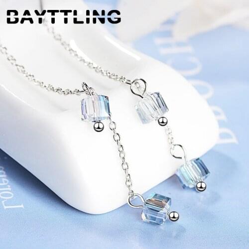 BAYTTLING Hot Selling 925 Sterling Silver 94MM 2 Square Zircon Wave Tassel Drop Earrings For Women Fashion Wedding Jewelry Gifts