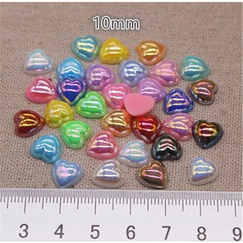 100pcs 10mm Flatback Shiny AB Heart Shape Resin ABS Imitation Pearl Beads DIY Nail Art/Phone case/Jewelry Accessories