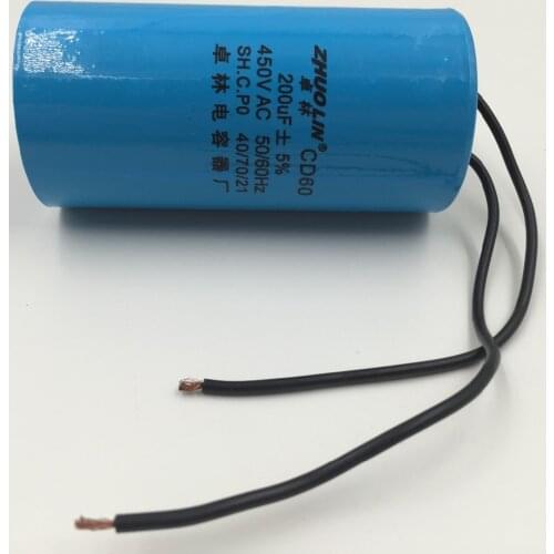 CD60 200uF 5% AC 450V Two Red Wire Terminal Motor Run Capacitor